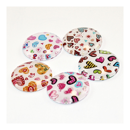 20mm Heart Pattern Round Glass Cabochon - Mixed Patterns - Mixed Colours