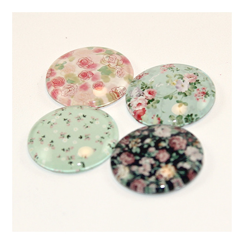 20mm Flower Pattern Round Glass Cabochon - Mixed Patterns - Mixed Colours
