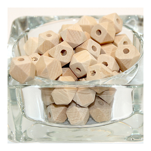 10mm Polyhedron Faceted Square Hinoki Wood Beads - Natural - 20 Piece Bag