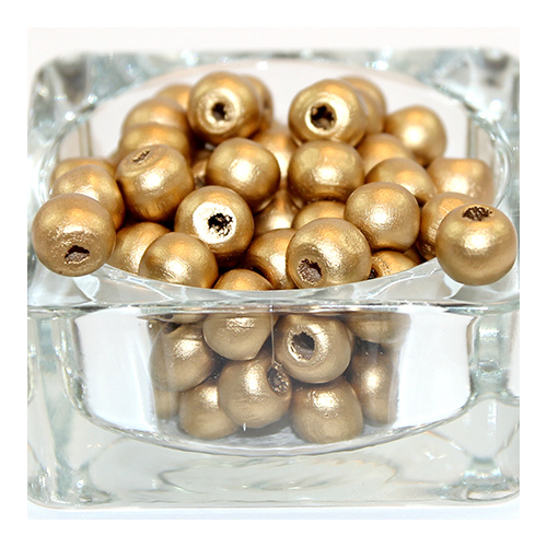 10mm Round Wooden Beads - Gold - 50 Piece Bag