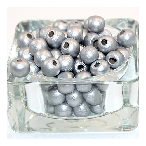 10mm Round Wooden Beads - Silver - 50 Piece Bag