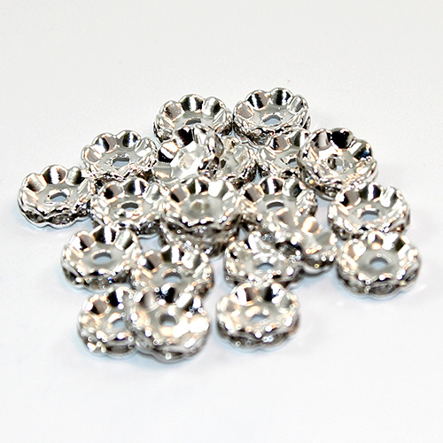 10mm Rhinestone Rondelle with Scalloped Edge - Silver