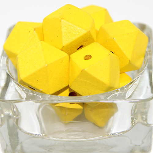 20mm Polyhedron Faceted Square Hinoki Wood Beads - Yellow - 8 Piece Bag
