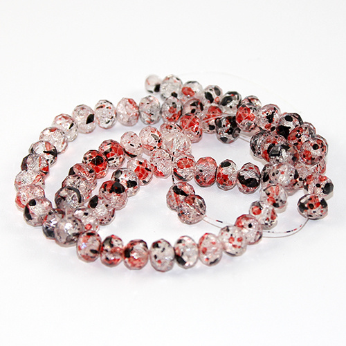 8mm x 6mm Mottled Glass Rondelle Beads 43cm Strand - Red & Black