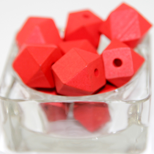 20mm Polyhedron Faceted Square Hinoki Wood Beads - Red - 8 Piece Bag