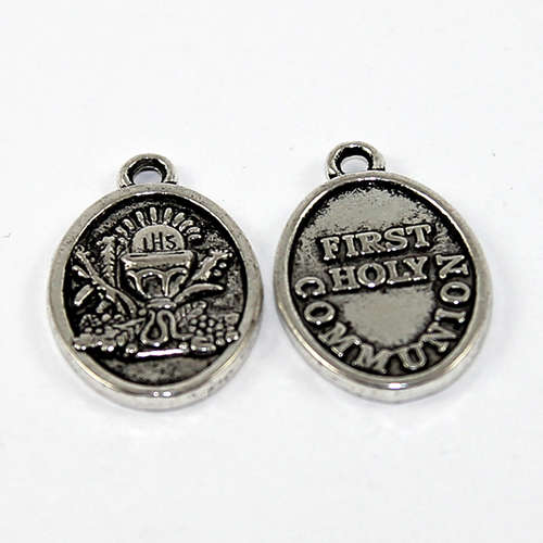 Holy Medal - First Holy Communion - Antique Silver