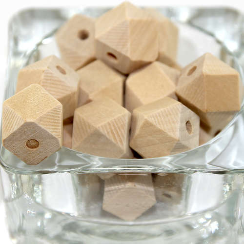 16mm Polyhedron Faceted Square Hinoki Wood Beads - Natural - 15 Piece Bag