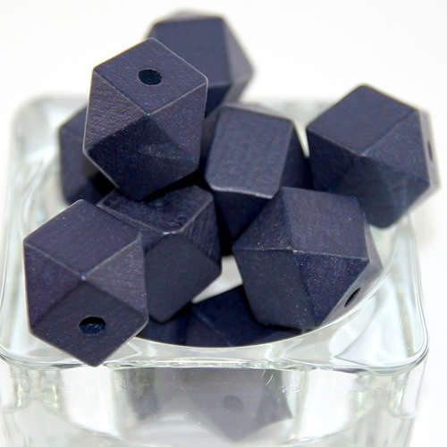 20mm Polyhedron Faceted Square Hinoki Wood Beads - Navy Blue - 8 Piece Bag
