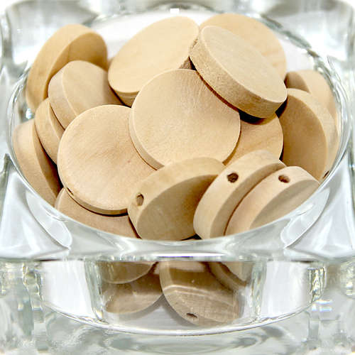20mm Flat Round Hinoki Wood Beads - Natural - 10 Piece Bag