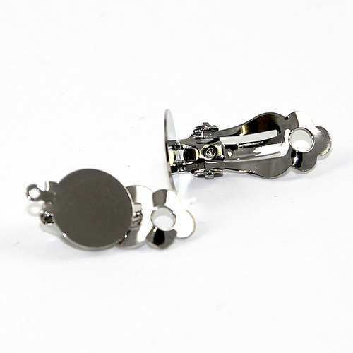 12mm Pad Clip on Earring with a loop - Pair - Antique Silver Plated
