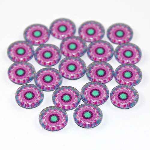 12mm Mandala Patterned Glass Cabochon - Purple
