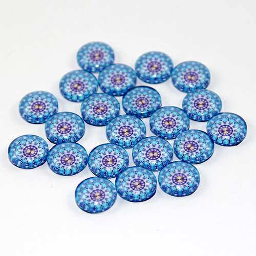 12mm Mandala Patterned Glass Cabochon - Light Blue