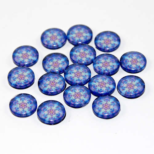 12mm Mandala Patterned Glass Cabochon - Blue