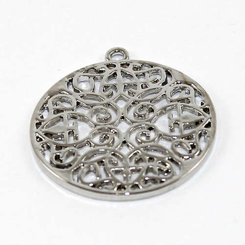 30mm Round Mandala Pendant - Antique Silver Plated