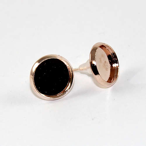 10mm Cabochon Setting Ear Studs - Pair with Rubber Backs - Rose Gold Plated