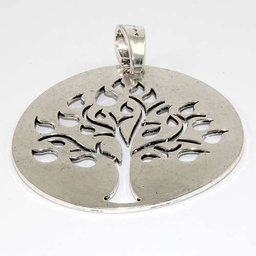 Carved Tree of Life 71mm Pendant - Antique Silver Plated