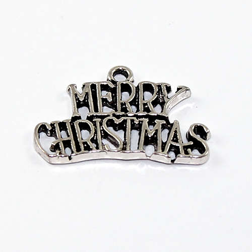 Merry Christmas 25mm x 17mm Charm - Antique Silver Plated - 2 Pieces