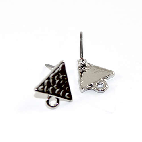 Hammered Triangle Stud Earrings with Loop - Antique Silver Plated