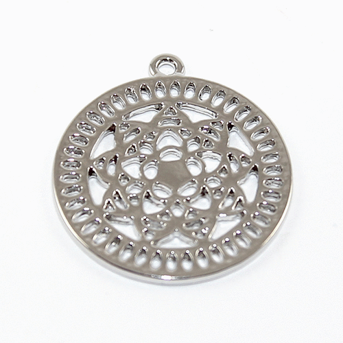 25mm Round Mandala Pendant - Antique Silver Plated
