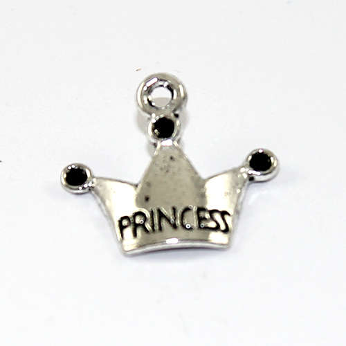 Etched Princess Crown Charm - Antique Silver