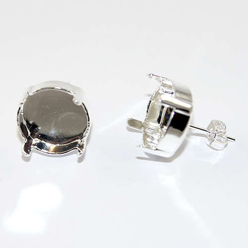 14mm Round Stone Stud Setting - Silver