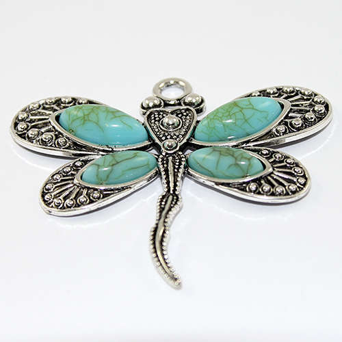 Boho Dragonfly Pendant with Turquoise - Antique Silver