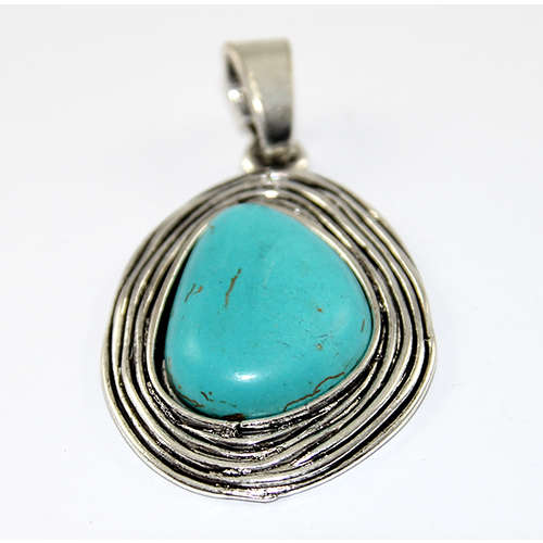 Boho Faux Wrap Turquoise Pendant - Antique Silver