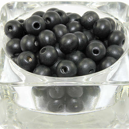 10mm Round Hinoki Wooden Beads - Black - 50 Piece Bag