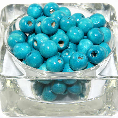 10mm Round Hinoki Wooden Beads - Blue - 50 Piece Bag