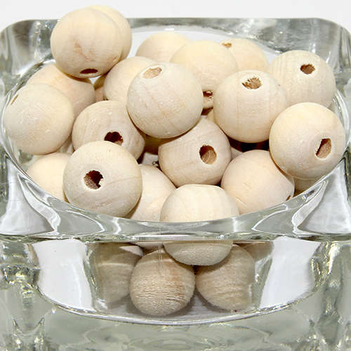 14mm Round Hinoki Wooden Beads - Natural - 30 Piece Bag