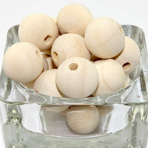 20mm Round Hinoki Wooden Beads - Natural - 8 Piece Bag