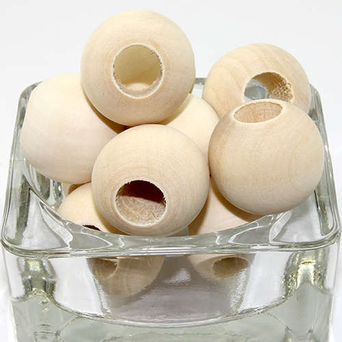 25mm Round Hinoki Wooden Beads - Natural - 6 Piece Bag