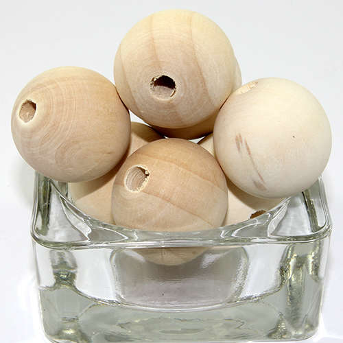 30mm Round Hinoki Wooden Beads - Natural - Bag of 4