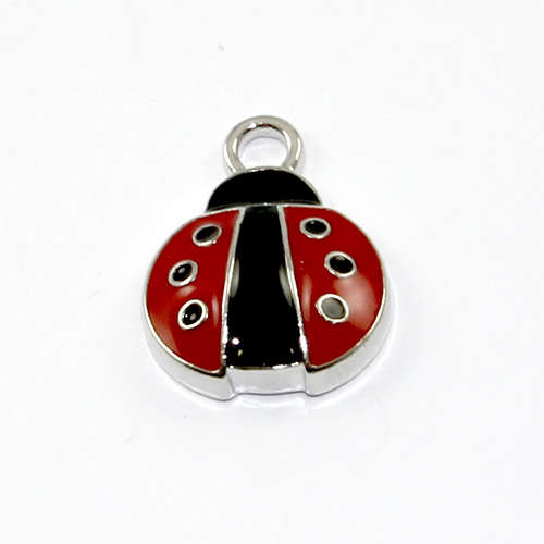 Ladybug Charm - Red Black & Antique Silver