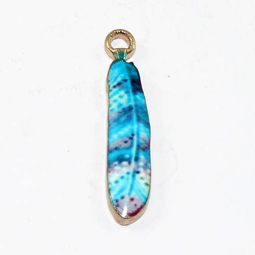 23mm Blue Enamel Feather Charm - Gold