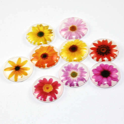 20mm Large Flower Round Glass Cabochon - Mixed Flowers