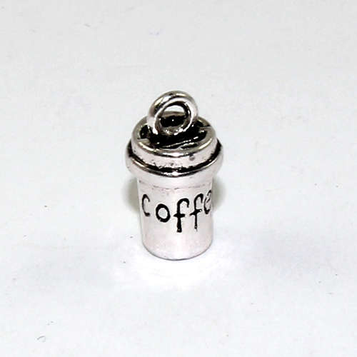 Takeaway Coffee Cup Charm engraved with Coffee - Antique Silver