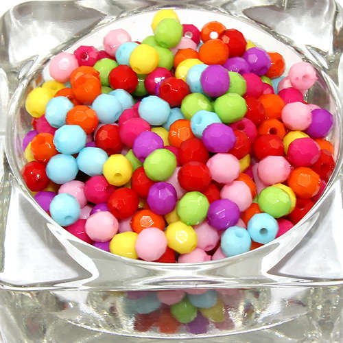 6mm Faceted Opaque Acrylic Beads - Mixed Colours - 100 Piece Bag