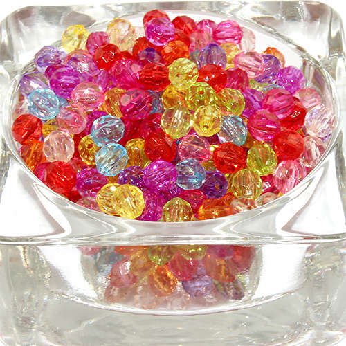 6mm Faceted Transparent Acrylic Beads - Mixed Colours