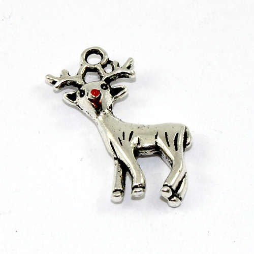 Red Nose Reindeer Charm - Antique Silver