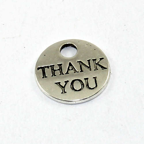 15mm Round Charm Stamped "Thank You" - Antique Silver