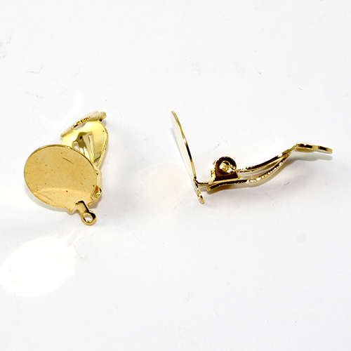12mm Pad Clip on Earring with a loop - Pair - Bright Gold
