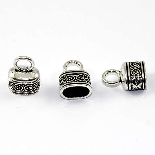 13mm x 18mm Carved Cord End - Glue in - Antique Silver