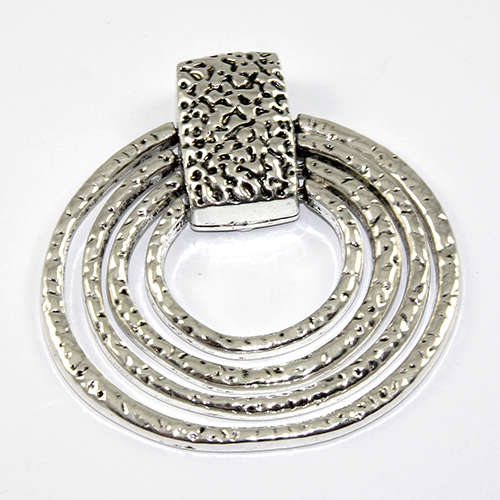 63mm Tri Circle Hammered Pendant - Antique Silver