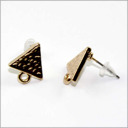 Hammered Triangle Stud Earrings with Loop - Bright Gold