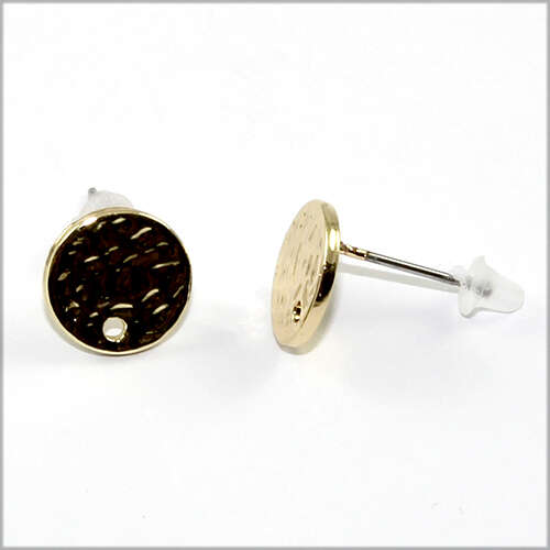 Hammered Round Stud Earrings - Bright Gold