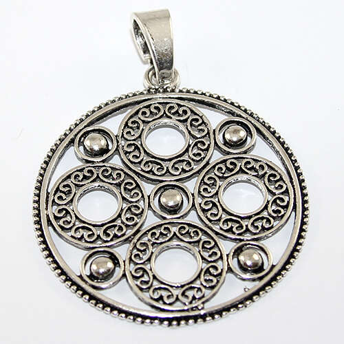 52mm Carved Circle Pendant - Antique Silver
