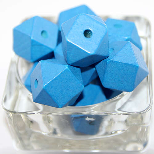 20mm Polyhedron Faceted Square Hinoki Wood Beads - Blue - 8 Piece Bag