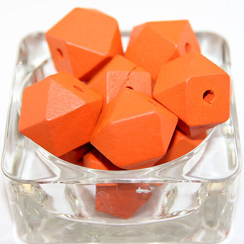 20mm Polyhedron Faceted Square Hinoki Wood Beads - Orange - 8 Piece Bag