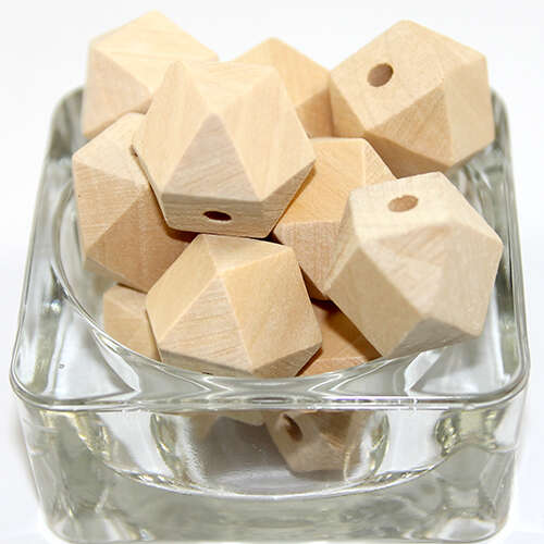 20mm Polyhedron Faceted Square Hinoki Wood Beads - Natural - 8 Piece Bag